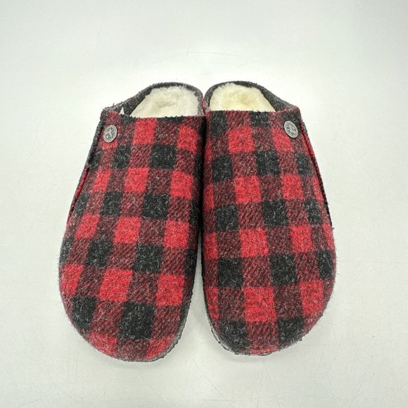 Birkenstock Zermatt Rivet Women’s 8 Wool Clogs Narrow Unisex Slippers Plaid Red - Picture 2 of 12